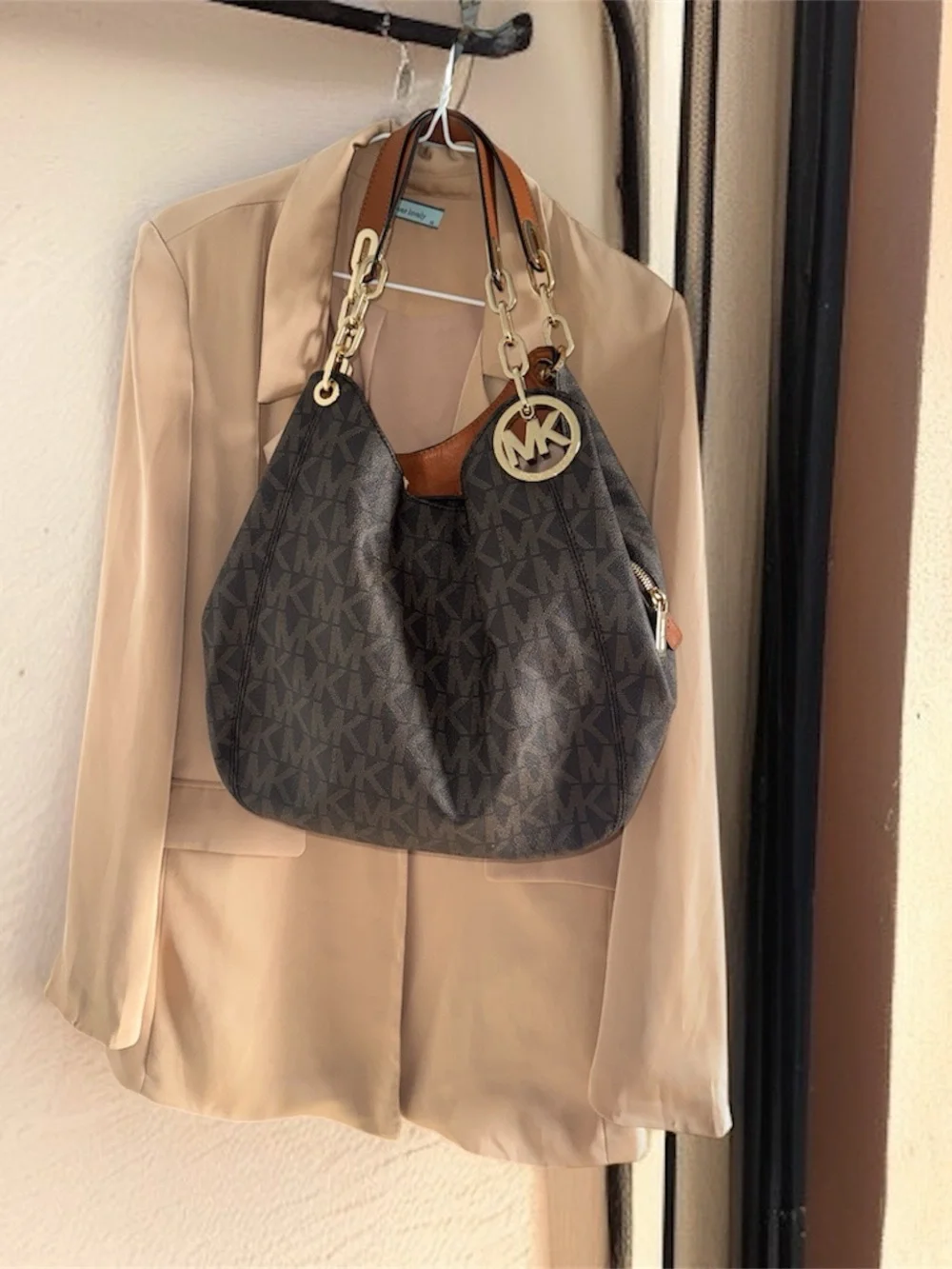 Michael Kors Brown Logo Tote Bag with Gold Hardware